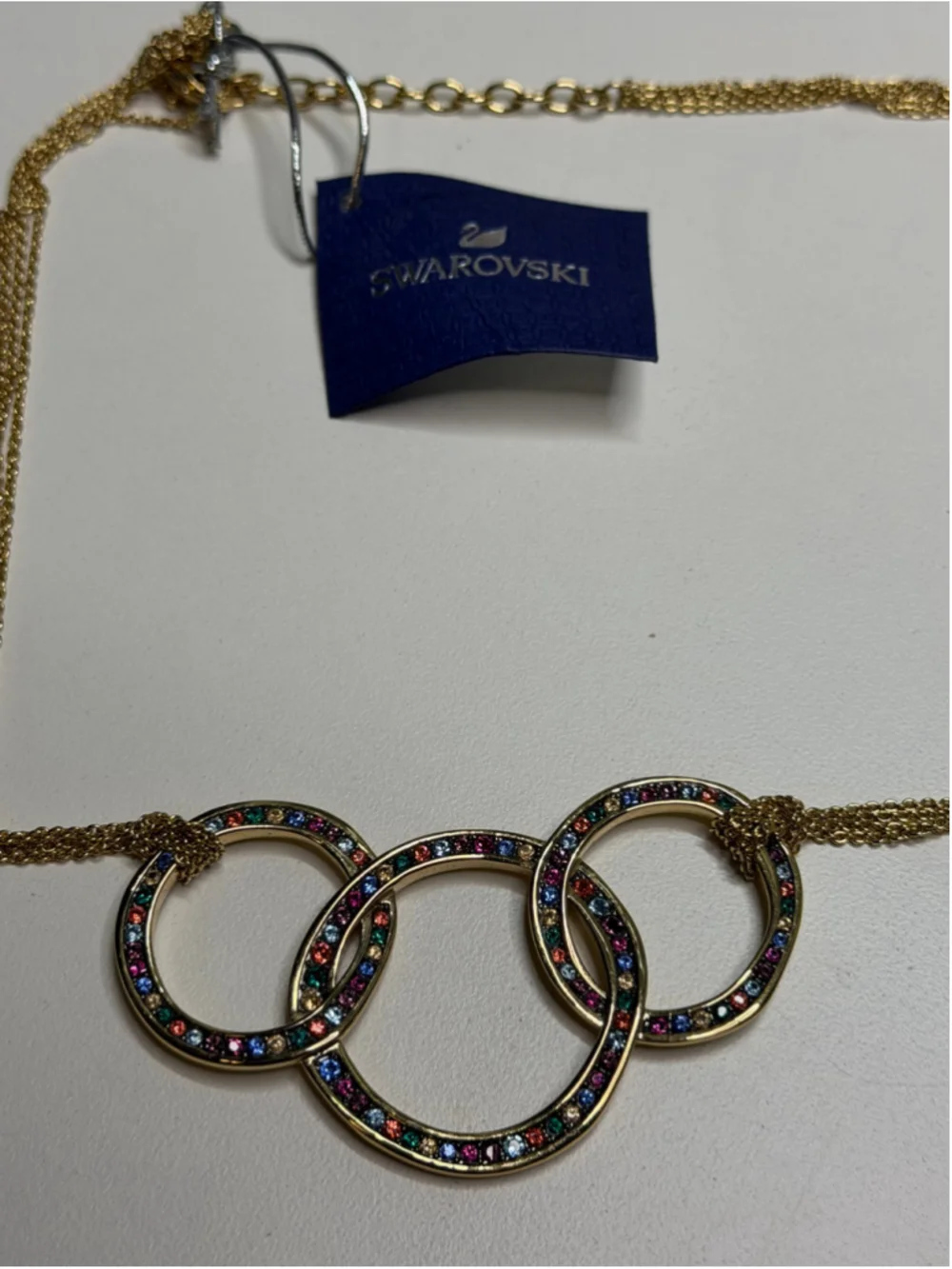 Women's Swarovski Gold Multicolor Crystal Hoop Necklace One Size - Picture 4 of 4